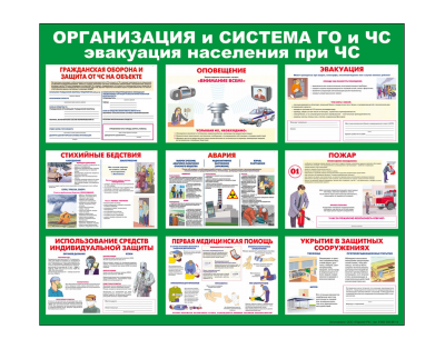 Информационный стенд "ГО и ЧС" размером 1150x950 мм